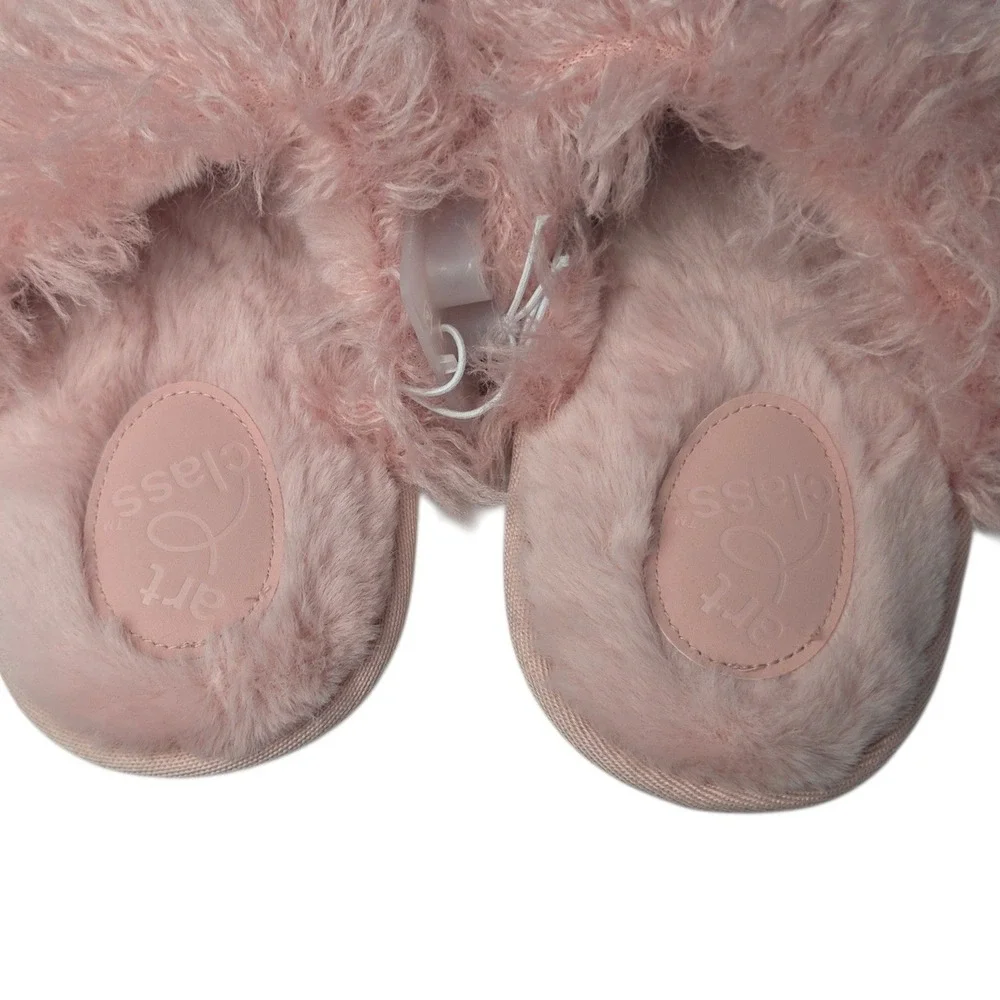 Art Class Slippers‎ Girls YOUTH XL 6-7 Pink Faux Fur Cozy Slide House Shoes New